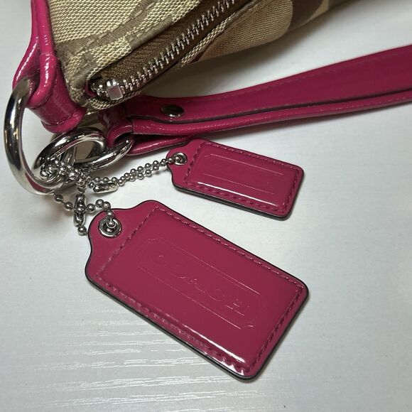 Coach Daisy Outline Signature shoulder bag Dark Tan Canvas Pink Leather pockets - Picture 9 of 13